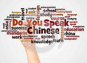 Do You Speak Chinese word cloud and hand with marker concept