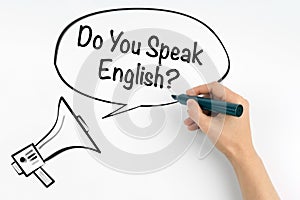 Do you speak english? Megaphone and text on a white background