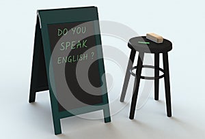 DO YOU SPEAK ENGLISH, message on blackboard