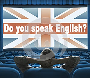 Do you speak English? phrase on cinema screen