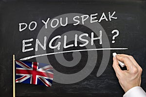 Do You speak English? Text written on blackboard