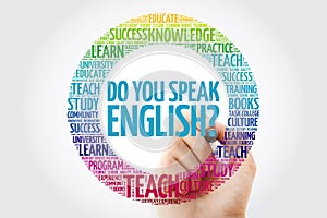 Do You Speak English? word cloud with marker, education business concept