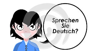 Do you speak German?, question, girl, german, isolated.