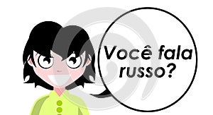 Do you speak russian?, question, girl, portuguese, isolated.