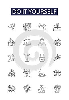 Do it yourself line vector icons and signs. Self-help, Autonomy, Construct, Craft, Fabricate, Improvise, Make, Mend photo