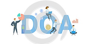 DOA, Delegation of Authority. Concept with keywords, people and icons. Flat vector illustration. Isolated on white.