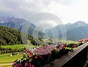 DOBBIACO SEEN FROM A BALCONY DOLOMITES