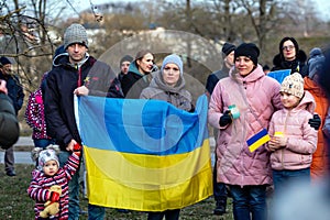 STAND WITH UKRAINE rally at the Dobele liberation monument to protest war and support Ukraine