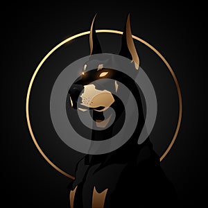 Doberman dog black and gold illustration