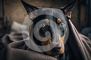 doberman pining after lost owner with sad eyes photo