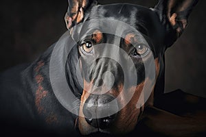 doberman pining after lost owner with sad eyes photo