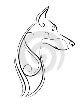 Doberman pinscher line art, silhouette, tribal. Freehand vector