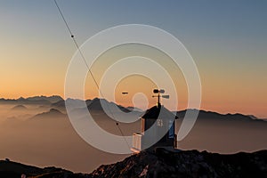 Dobratsch - Panoramic sunrise view from Dobratsch on High Tauern and Nocky Alps in Austria