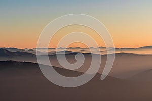 Dobratsch - Panoramic sunrise view from Dobratsch on High Tauern and Nocky Alps in Austria