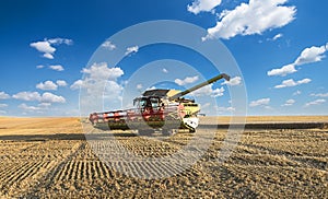 Dobrich, Bulgaria - JULY 07, 2019: Claas Lexion 660 combine harvester on display at the annual Nairn Farmers Show on July 08, 2016