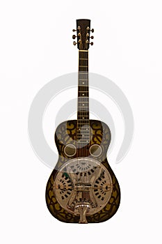 Wood dobro six-string resonator guitar isolated on white photo
