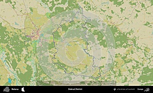 Dobrus District outlined, Belarus. Topographic Humanitarian