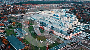 Dobrush, Gomel Region, Belarus. Aerial View Of Modern Paper Factory. Bird`s-eye View