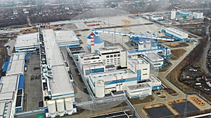 Dobrush, Gomel Region, Belarus. Aerial View Of Modern Paper Factory. Bird`s-eye View.