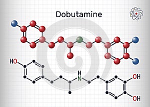Dobutamine molecule. It is synthetic catecholamine, used as cardiotonic agent after cardiac surgery and for severe heart failure. photo