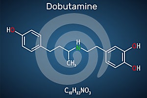 Dobutamine molecule. It is synthetic catecholamine, used as cardiotonic agent after cardiac surgery and for severe heart failure. photo