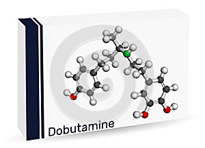 Dobutamine molecule. It is synthetic catecholamine, used as cardiotonic agent after cardiac surgery and for severe heart failure. photo