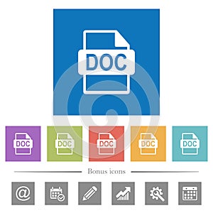 DOC file format flat white icons in square backgrounds photo