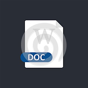 Doc file icon. Word document format file. Vector