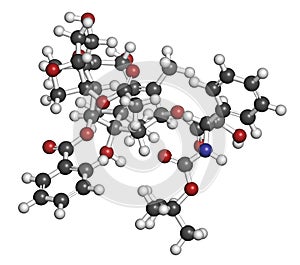 Docetaxel cancer chemotherapy drug molecule. Taxane class drug used in treatment of breast, prostate, lung and ovarian cancer etc photo