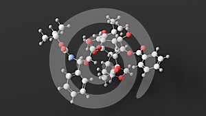 docetaxel molecule, molecular structure, taxotere, ball and stick 3d model, structural chemical formula with colored atoms photo