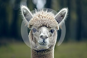 Docile Alpaca domestic farm. Generate Ai