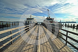 Dock at Chiemsee lake at sunries