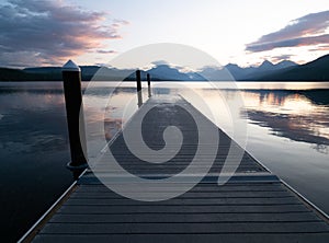 Dock Jutting into Lake McDonald in Glacier National Park, Montana, at Dawn photo