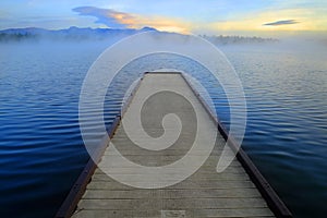 Dock on Lake Early Morning Mist