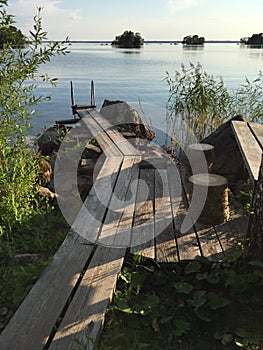 Dock at lake HjÃÂ¤lmaren, Sweden. photo