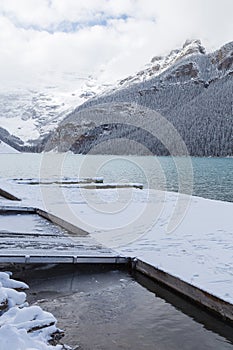 Dock on Lake Louise in Banff National Park.