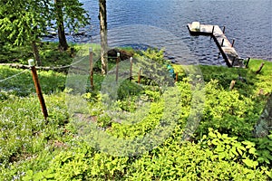 Dock at Leonard Pond located in Childwold, New York, United States