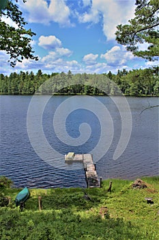 Dock at Leonard Pond located in Childwold, New York, United States