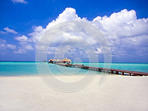 Dock on one of the Maldive islands photo