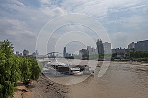 Dock by the shore of Yellow River, in Lanzhou, China