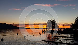 Dock. Sky. Sunset. Color. Lake. Vevey. Silhouette