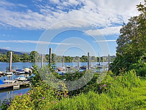 Dock for sport boats on river