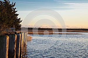 Dock at sunset in Sag Harbor New York photo