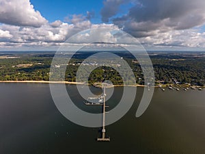 Aerial view of Fairhope Pier on Mobile Bay, Alabama