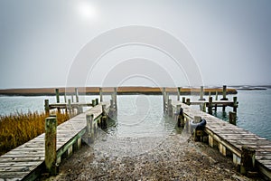 Dock and wetlands in Chincoteague Island, Virginia.