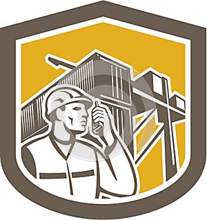 Dock Worker on Phone Container Yard Shield