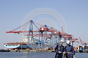 Dock workers and container port