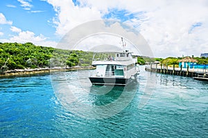 Docked boat at Half Moon Cay in the Bahamas.