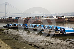 Docked boats in river Ganges