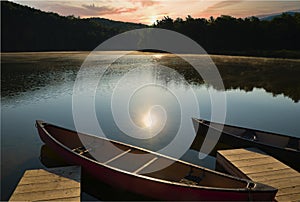 Docked Canoes on Arrowhead Lake HDR